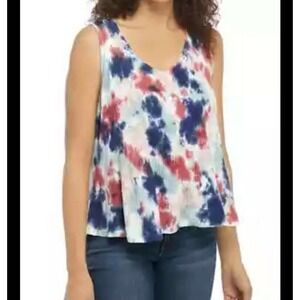 True Craft Patriotic Swing Tank Top Womens XL Red White Blue Scoop Neck Waffle